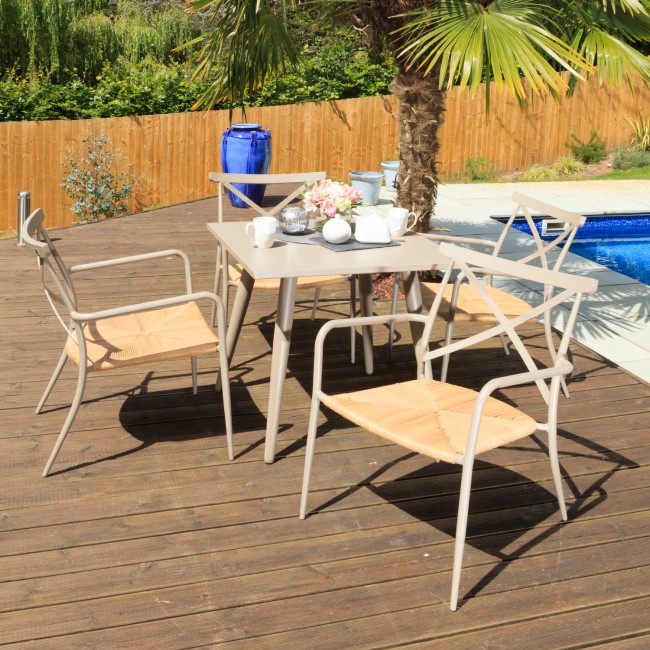 Oseasons Milos Metal Garden Table & Chairs Patio Set in Taupe