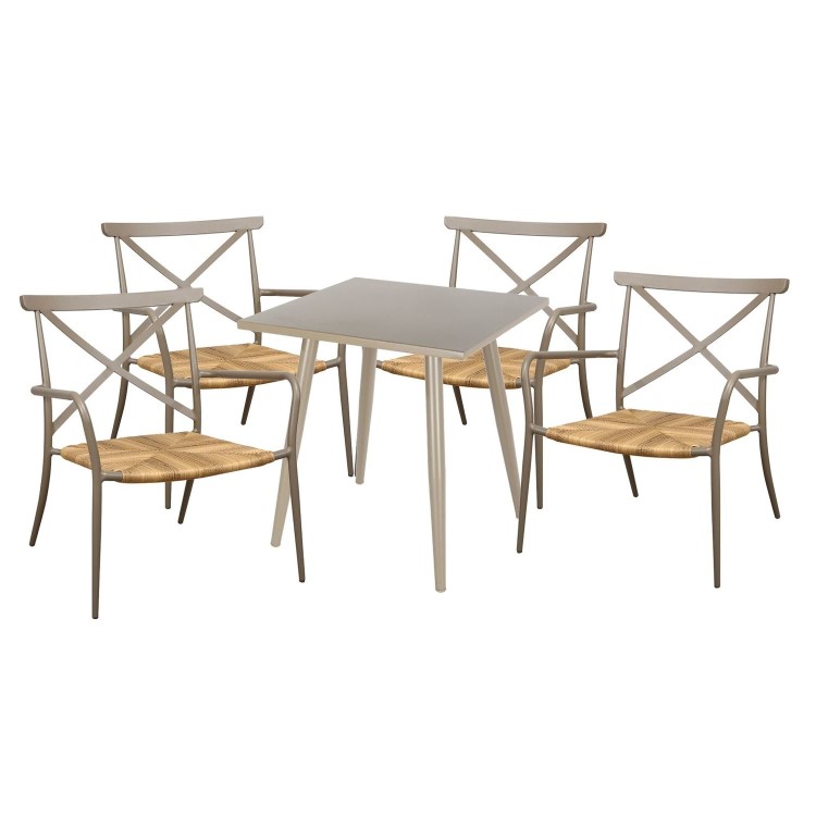 Oseasons Milos Metal Garden Table & Chairs Patio Set in Taupe