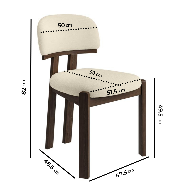 Rectangular Walnut Dining Table Set with 4 Cream Upholstered Chairs - Seats 4 - Noor