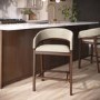 Walnut & Beige Upholstered Curved Kitchen Stool with Back - Owen