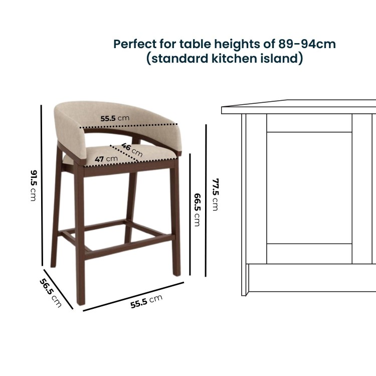 Walnut & Beige Upholstered Curved Kitchen Stool with Back - Owen
