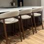 Walnut & Beige Upholstered Curved Kitchen Stool with Back - Owen