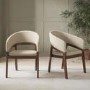 Set of 2 Walnut and Beige Upholstered Curved Dining Chairs - Owen