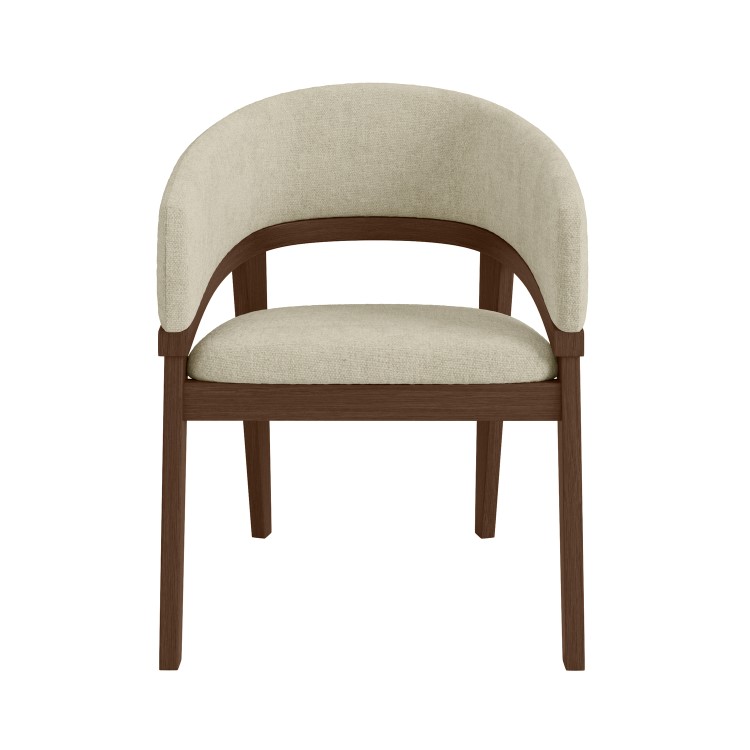 Set of 2 Walnut and Beige Upholstered Curved Dining Chairs - Owen