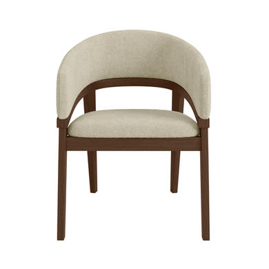 Round Walnut Dining Table Set with 4 Beige Upholstered Chairs - Seats 4 - Owen