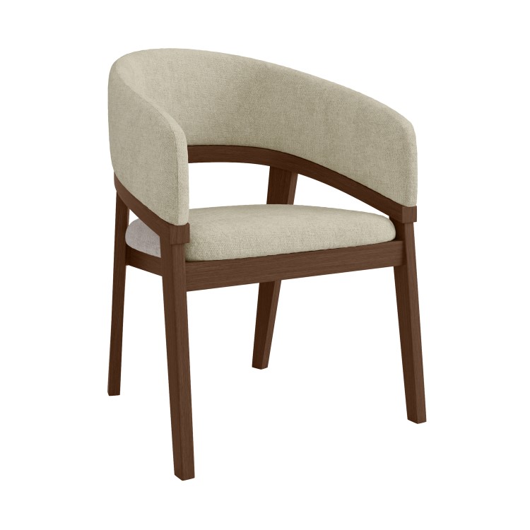 Set of 2 Walnut and Beige Upholstered Curved Dining Chairs - Owen