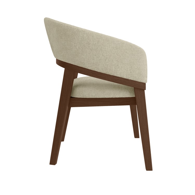 Set of 2 Walnut and Beige Upholstered Curved Dining Chairs - Owen