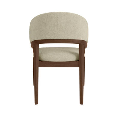 Round Walnut Dining Table Set with 4 Beige Upholstered Chairs - Seats 4 - Owen
