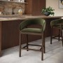 Walnut & Olive Green Velvet Curved Kitchen Stool with Back - Owen