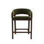 Walnut & Olive Green Velvet Curved Kitchen Stool with Back - Owen
