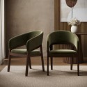 OWE003 Set of 2 Walnut & Olive Green Velvet Curved Dining Chairs - Owen
