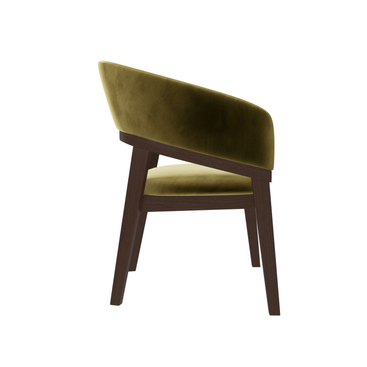 Set of 2 Walnut & Olive Green Velvet Curved Dining Chairs - Owen