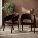 OWE004 Set of 2 Walnut & Brown Velvet Curved Dining Chairs - Owen