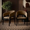 OWE007 Set of 2 Black and Brown Velvet Curved Dining Chairs - Owen