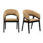 Set of 6 Black and Brown Velvet Curved Dining Chairs - Owen
