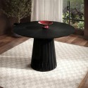 OWE008 Round Black Pedestal Dining Table - Seats 4 - Owen