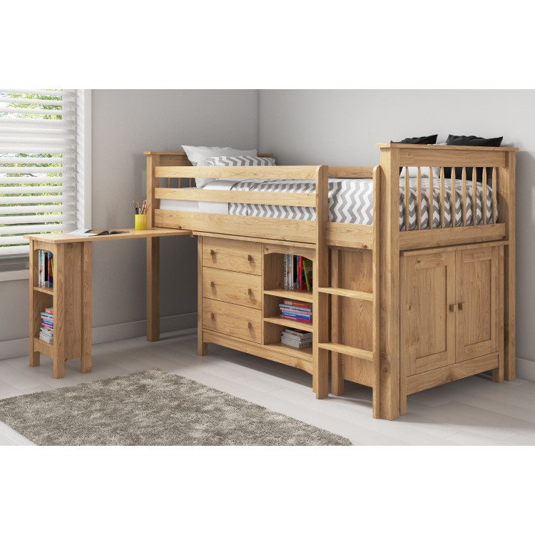 Oxford Pine Mid Sleeper Bed with Pull Out Desk - Ladder fixes to either side!