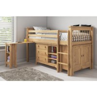 Oxford Pine Mid Sleeper Bed with Pull Out Desk - Ladder fixes to either side!