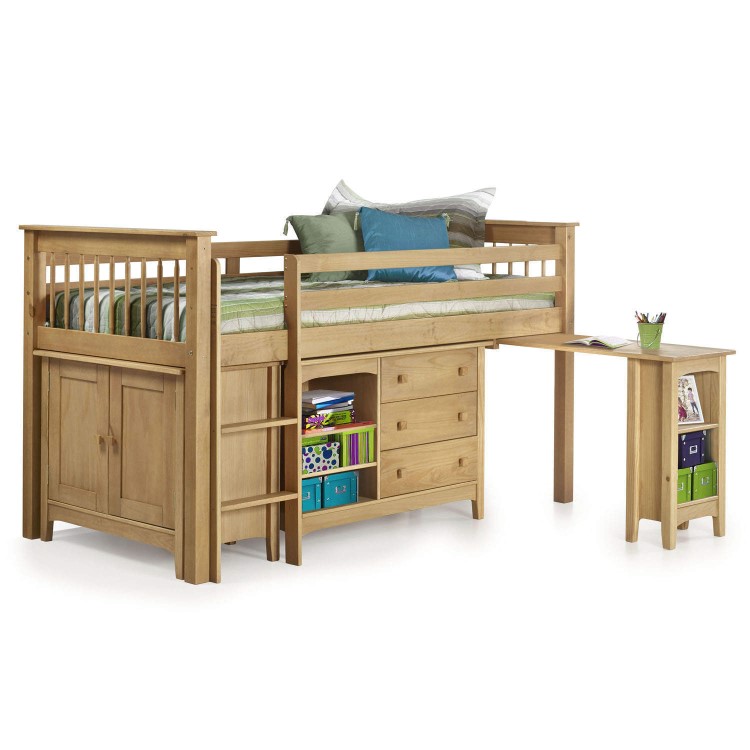 Oxford Pine Mid Sleeper Bed with Pull Out Desk - Ladder fixes to either side!