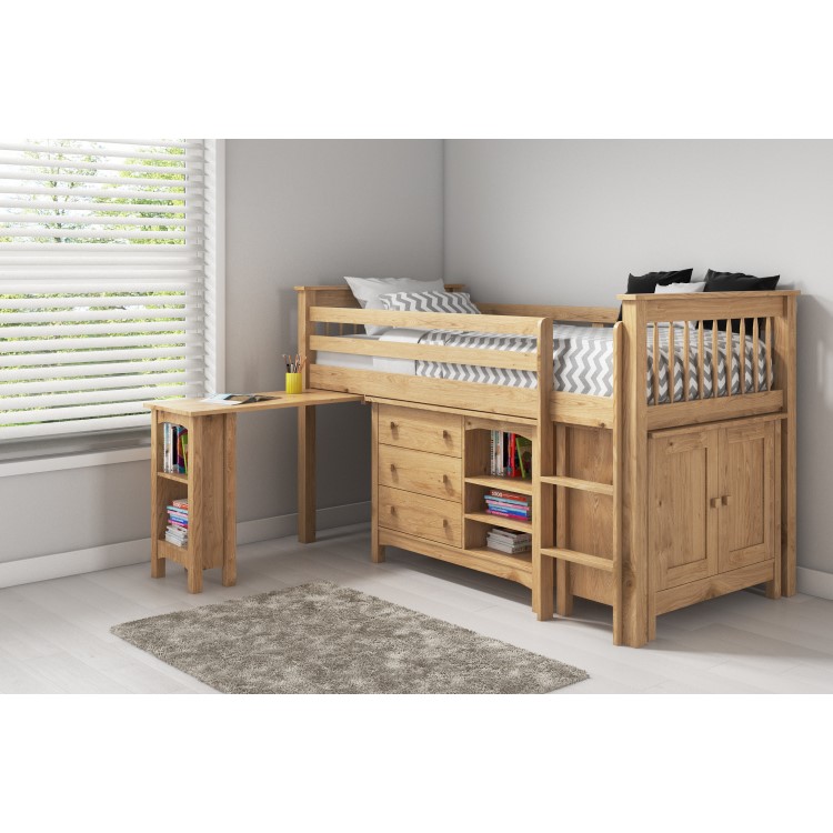 Oxford Pine Mid Sleeper Bed with Pull Out Desk - Ladder fixes to either side!