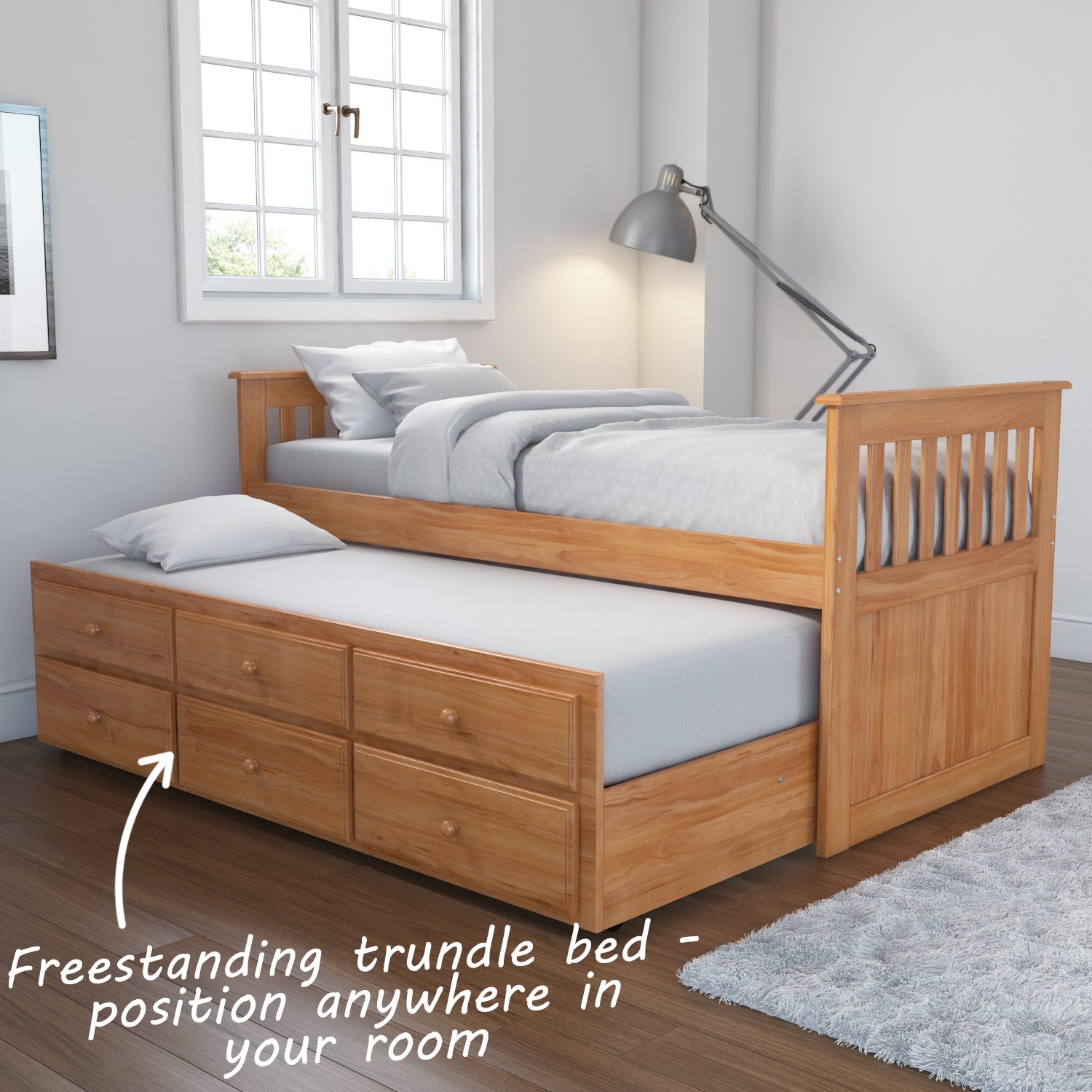 Oxford Captains Guest Bed With Storage In Pine Trundle Bed