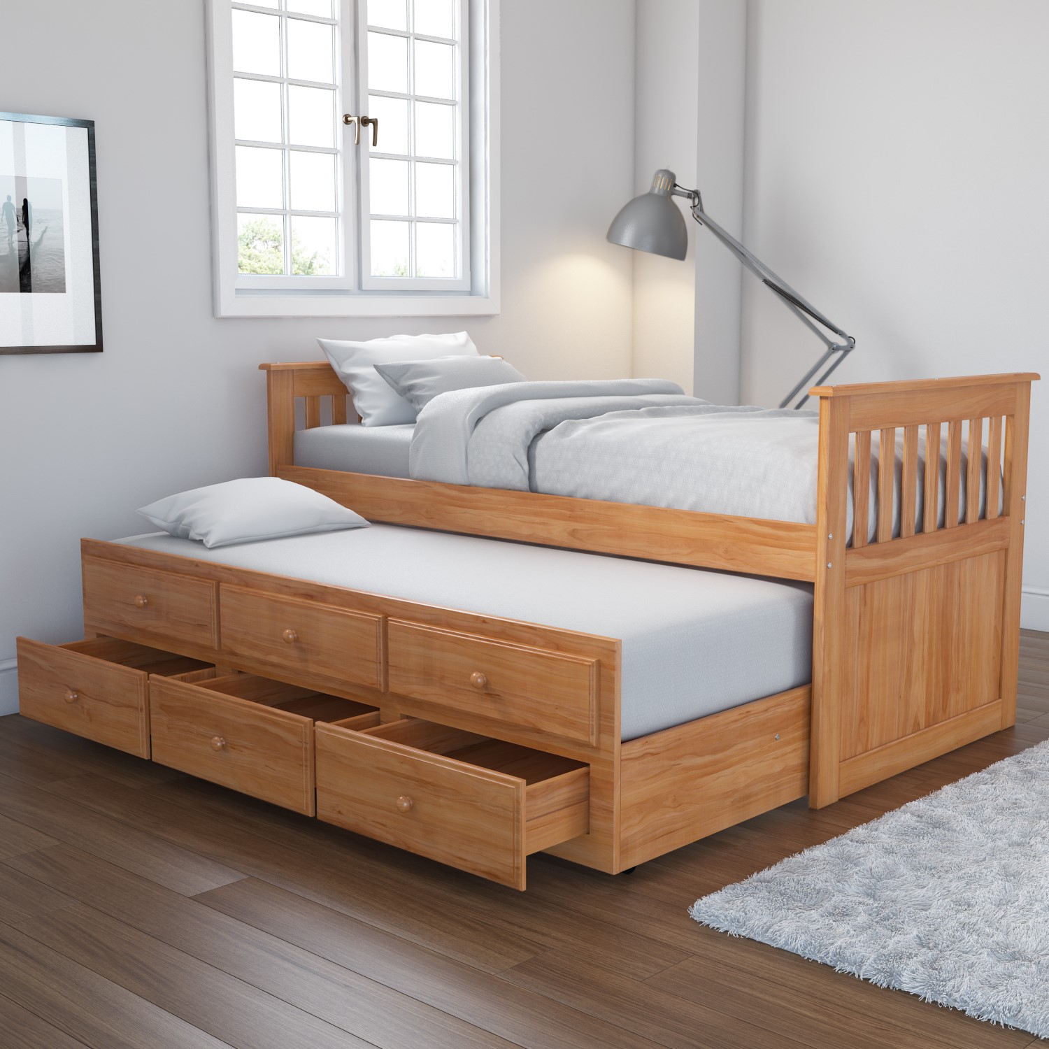 Oxford Captains Guest Bed With Storage In Pine Trundle Bed