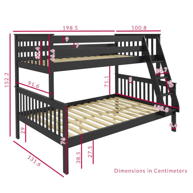 Oxford Triple Bunk Bed in Dark Grey - Small Double
