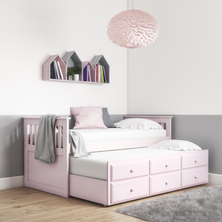 Oxford Captains Guest Bed With Storage in Light Pink - Trundle Bed Included