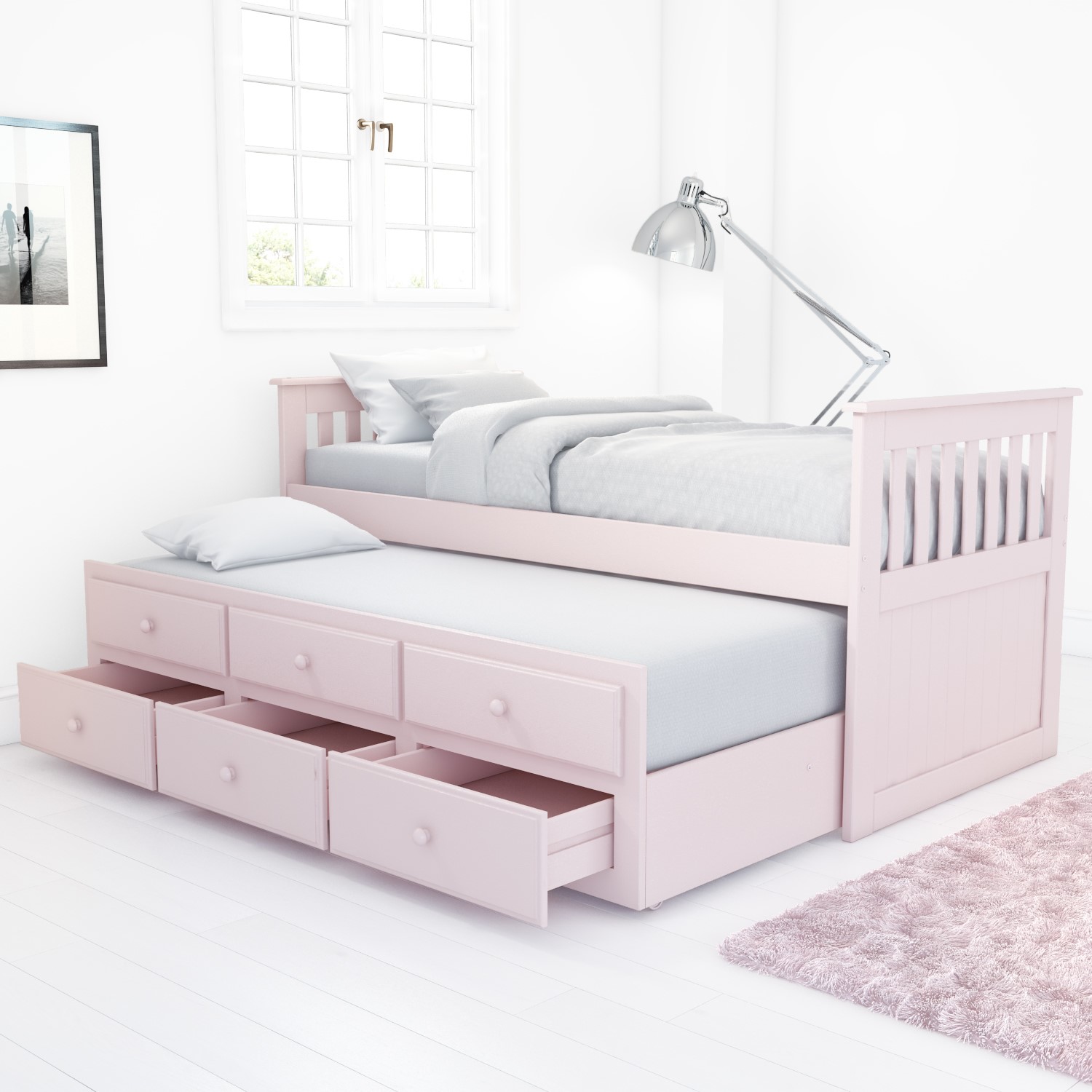 Oxford Captains Guest Bed With Storage In Light Pink Trundle Bed Included Buyitdirect Ie