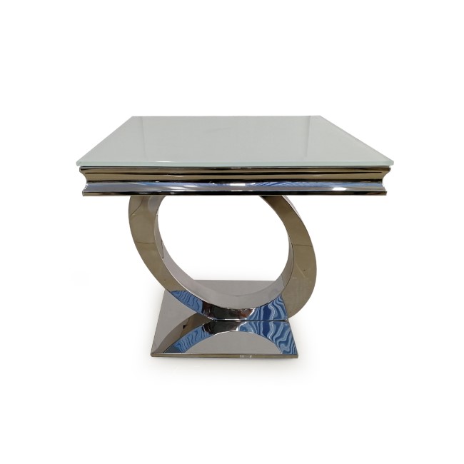 Vida Living Orion White Glass Top Lamp Table with Metal Base
