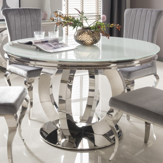 Orion Mirrored Round Dining Table with White Glass Top - Vida Living 