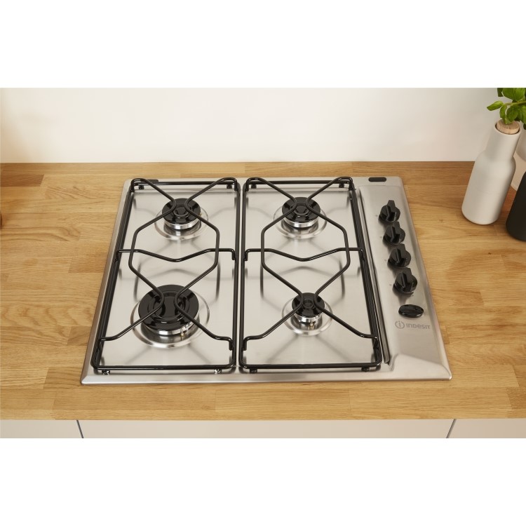 Refurbished Indesit Aria PAA642IXI 58cm 4 Burner Gas Hob Stainless Steel