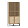 Tall Oak Bookcase with Rattan Doors - 3 Shelves - Padstow