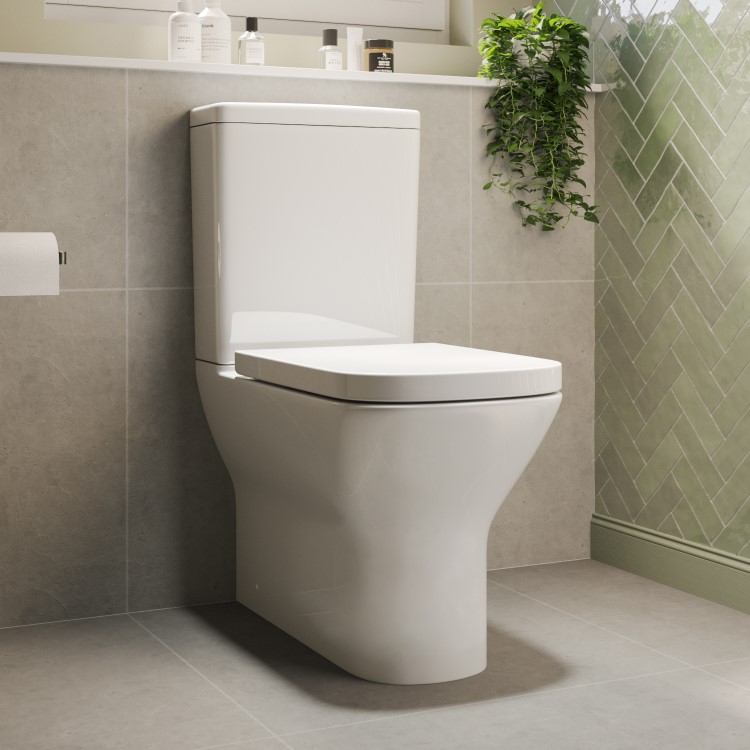 ONLY OPENED - Close Coupled Rimless Closed Back Toilet with Soft Close Seat - Palma
