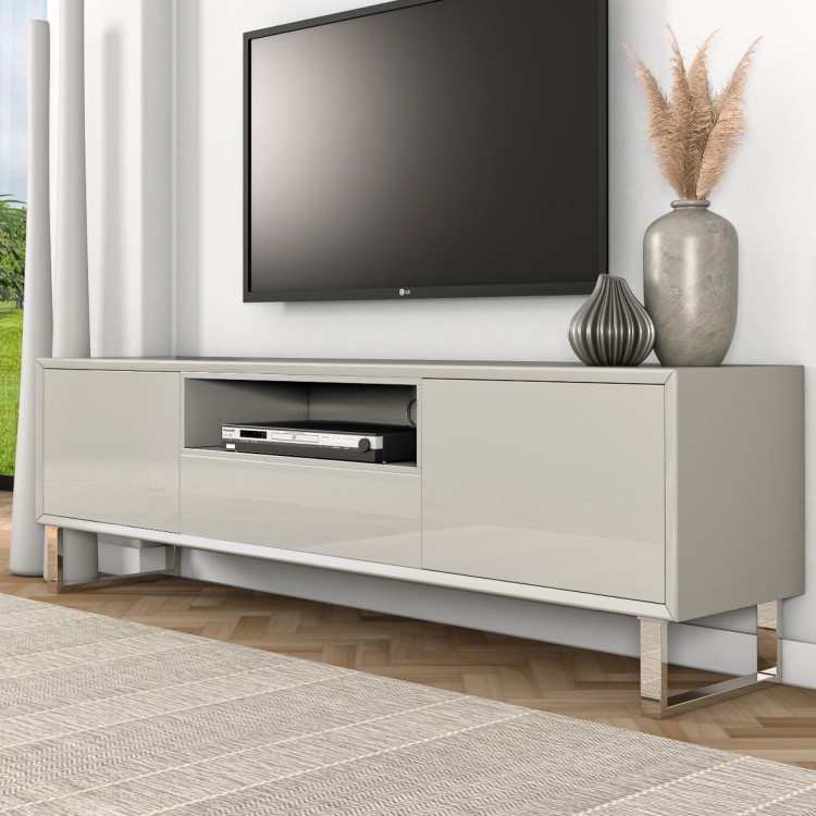 Large Beige Gloss TV Stand with Storage - TV's up to 75" - Paloma