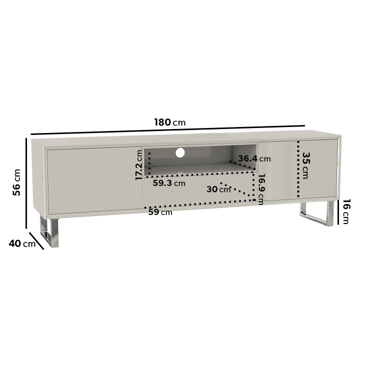 Large Beige Gloss TV Stand with Storage - TV's up to 75" - Paloma