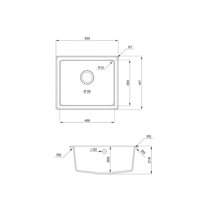 Single Bowl Undermount White Granite Kitchen Sink - Rangemaster Paragon