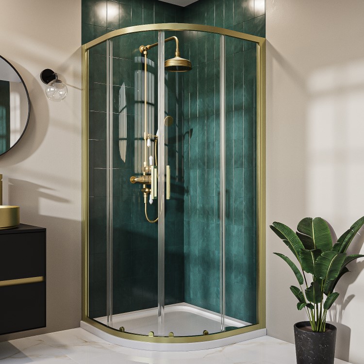 900mm Brushed Brass 8mm Glass Quadrant Shower Enclosure - Pavo