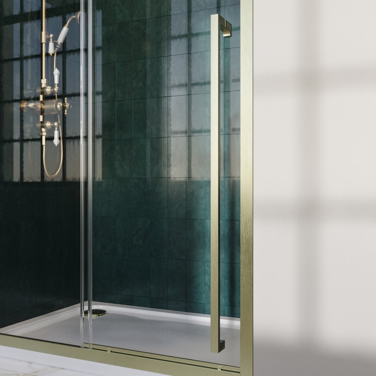 1000mm Brushed Brass Sliding Shower Door 8mm Glass with Extended Handle - Pavo