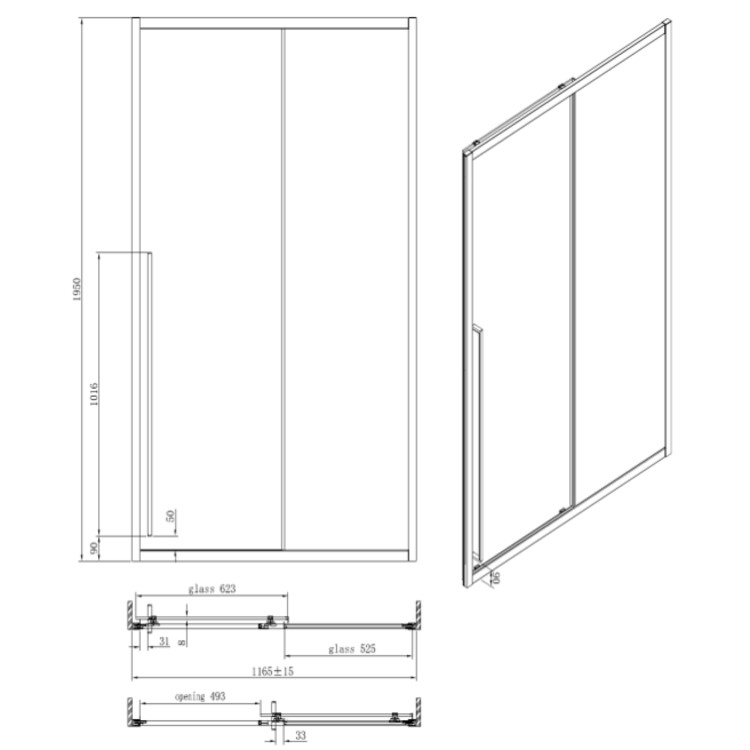 1200mm Black Sliding Shower Door 8mm Glass with Extended Handle - Pavo