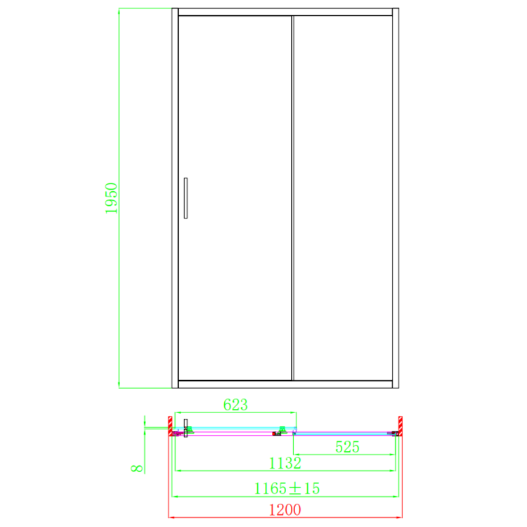 1200mm Gunmetal Grey Sliding Shower Door 8mm Glass - Pavo