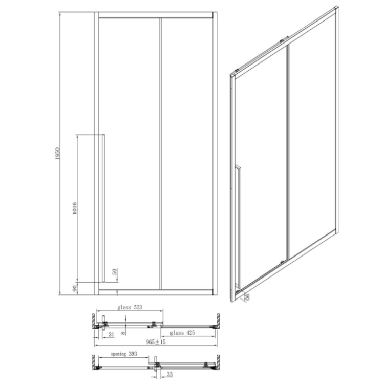 1000mm Black Sliding Shower Door 8mm Glass with Extended Handle - Pavo