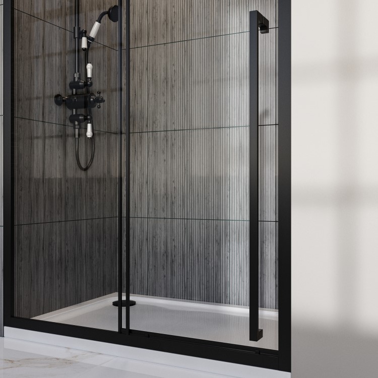 1200mm Black Sliding Shower Door 8mm Glass with Extended Handle - Pavo