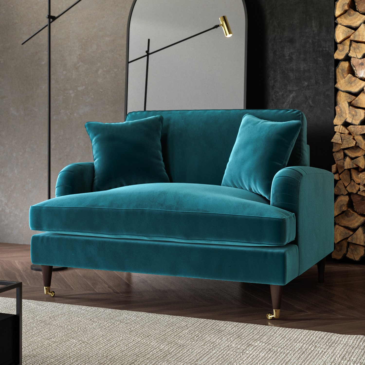 Teal Blue Velvet Loveseat - Payton