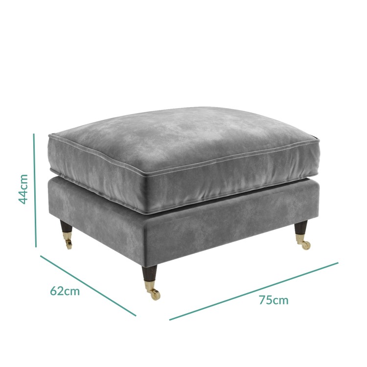 Silver Grey Velvet Footstool - Payton