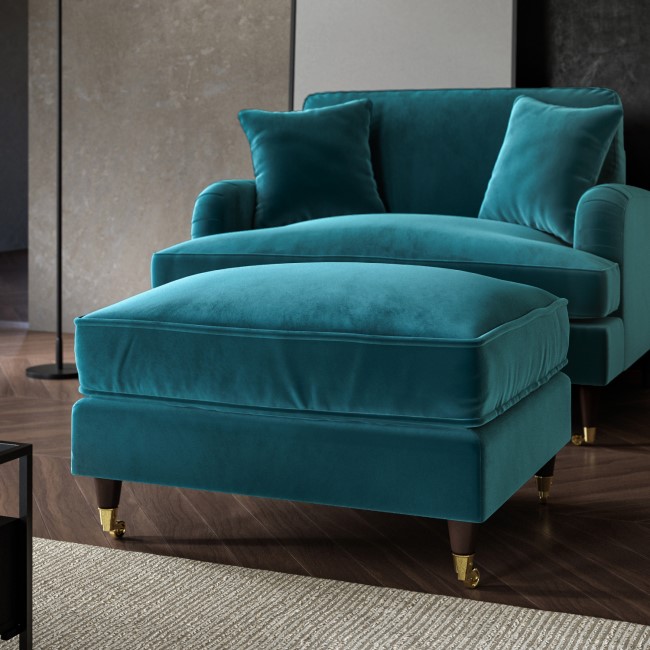 Teal Velvet Footstool - Payton