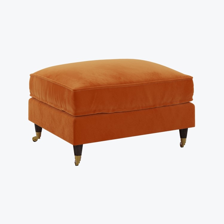 Large Orange Velvet Footstool - Payton