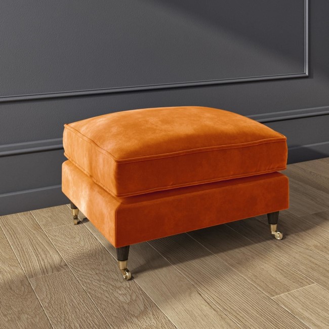 Orange Velvet Footstool - Payton