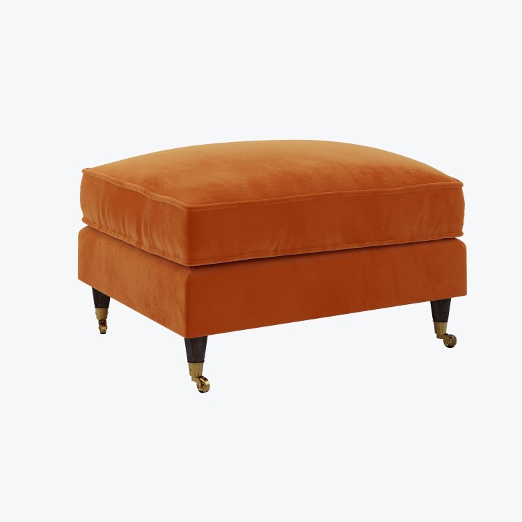 Large Orange Velvet Footstool - Payton