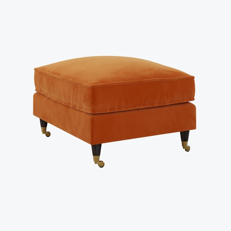 Large Orange Velvet Footstool - Payton